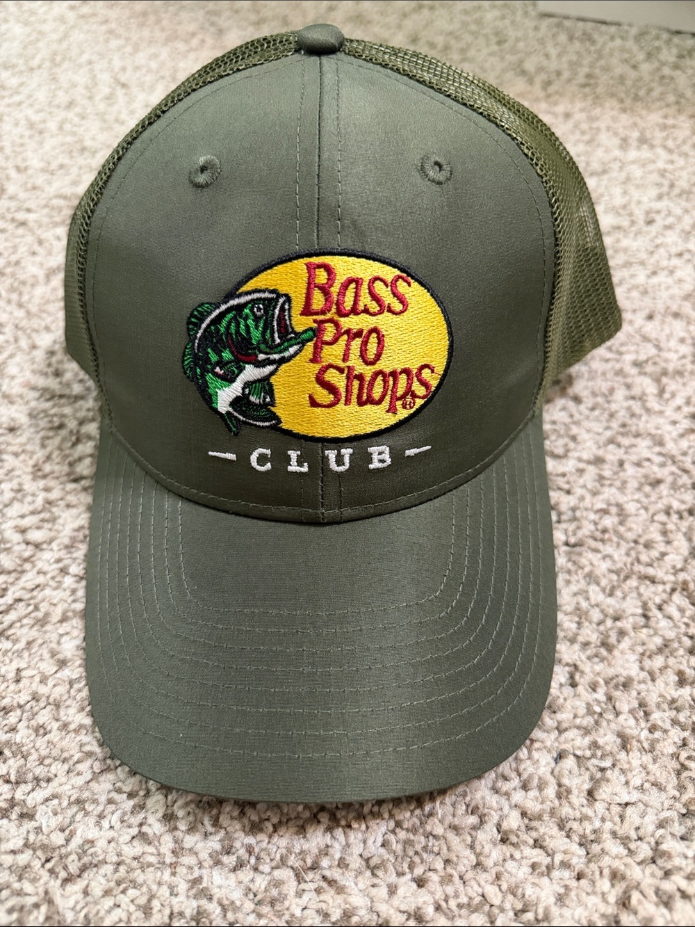 Bass Pro Shops Olive Green Club Patch Trucker Cap